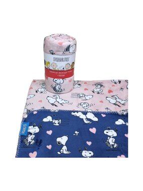 Peanuts Snoopy Reversible Velvet Soft Throw Blanket 50x70 Inch Blue Pink